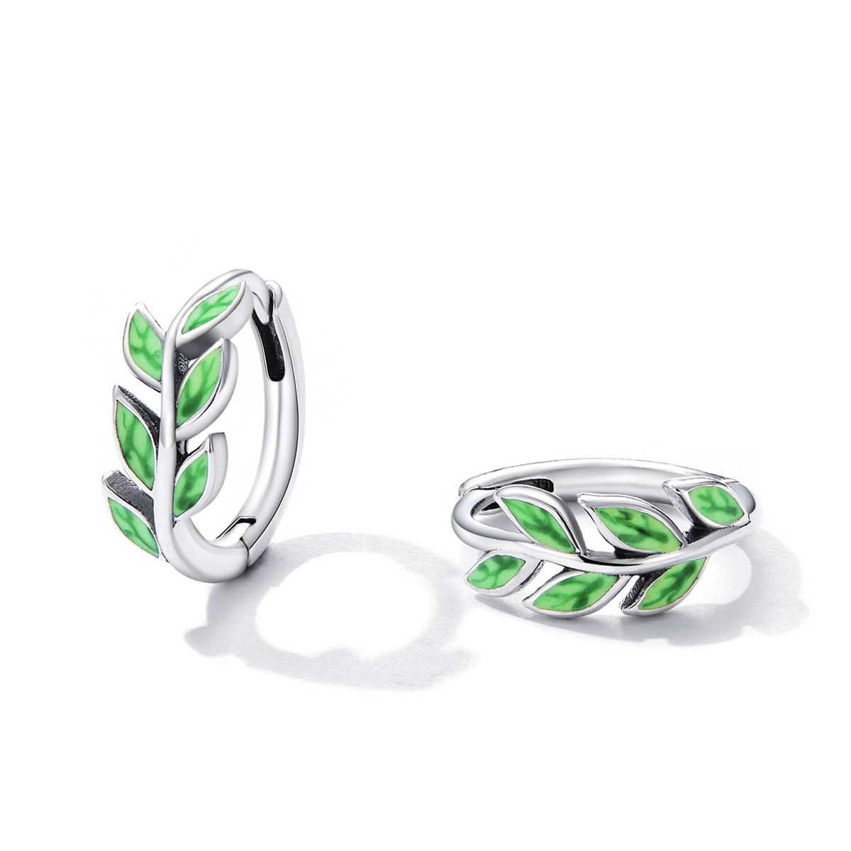 Pandora Style Groene bladeren Oorbellen - SCE1392