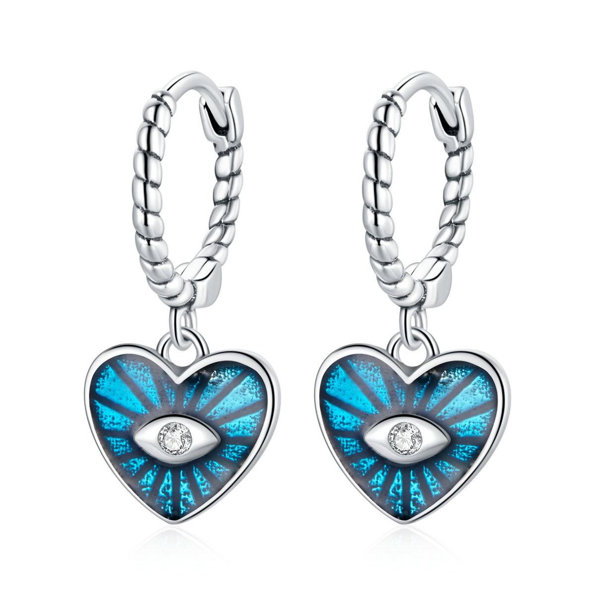 Pandora Style Heart Demon Eyes - Saffier Blauw Oorbellen - SCE1270-BU