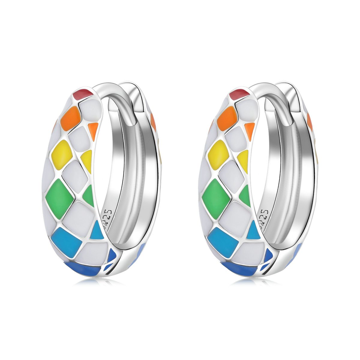 Pandora Style Regenboog Dambord Oorbellen - SCE1351