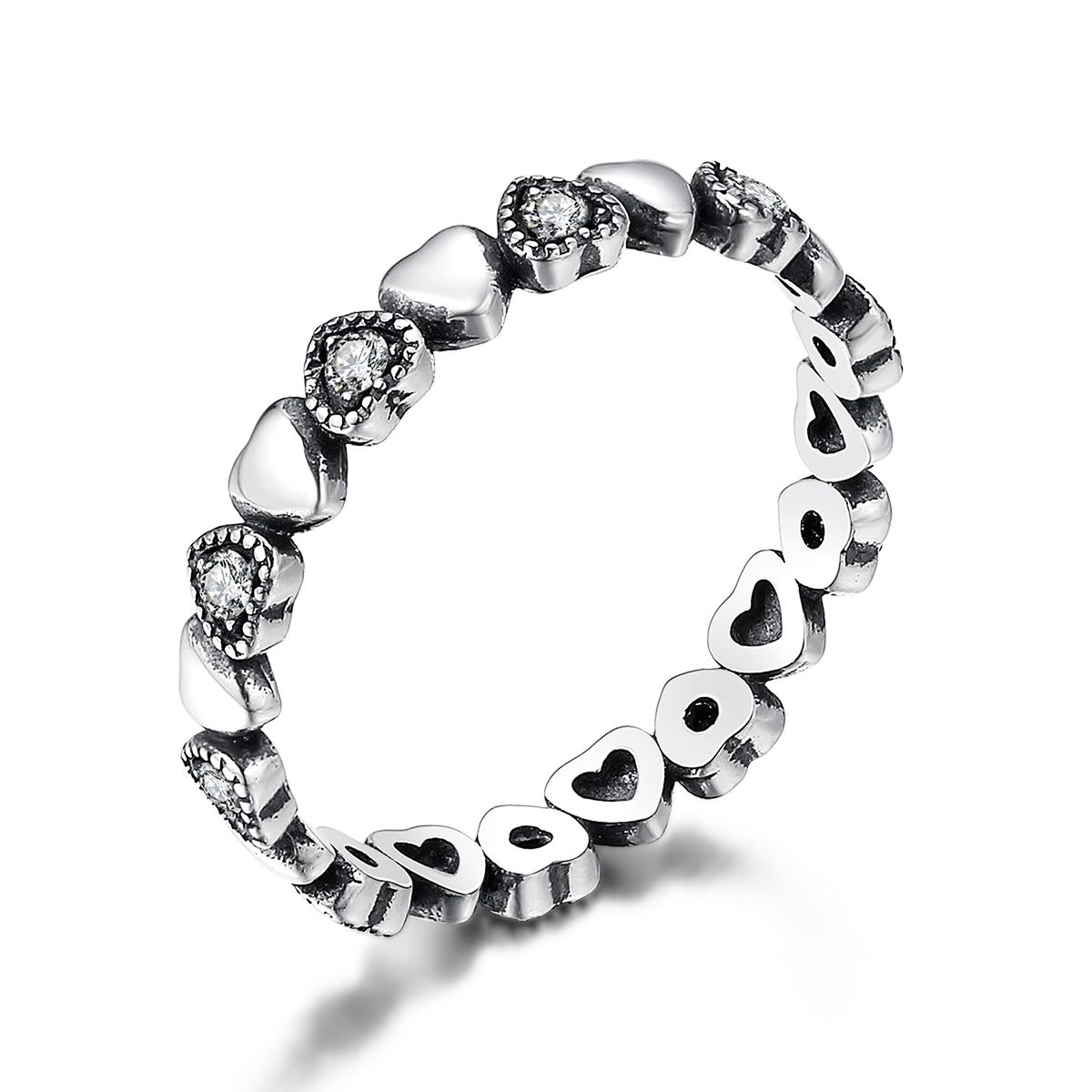 Pandora Style Gekruiste harten Ring - SCR140-WH