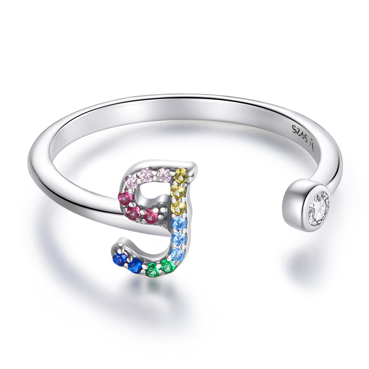 Pandora Style Kleurrijke Letter-J Open Ring - SCR723-J