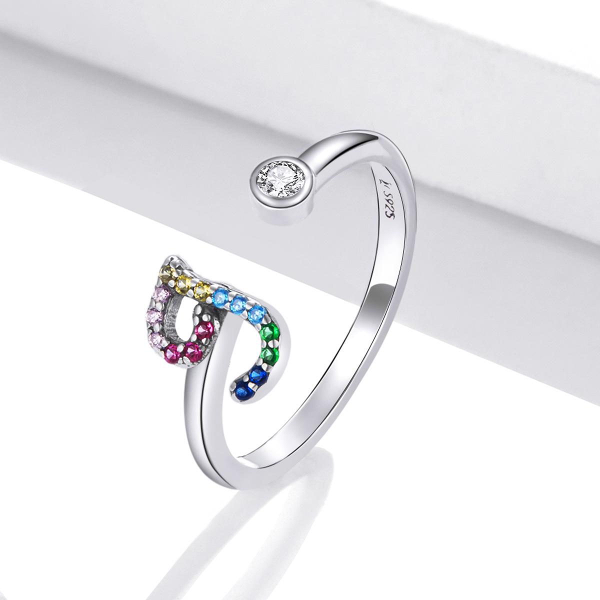 Pandora Style Kleurrijke Letter-J Open Ring - SCR723-J