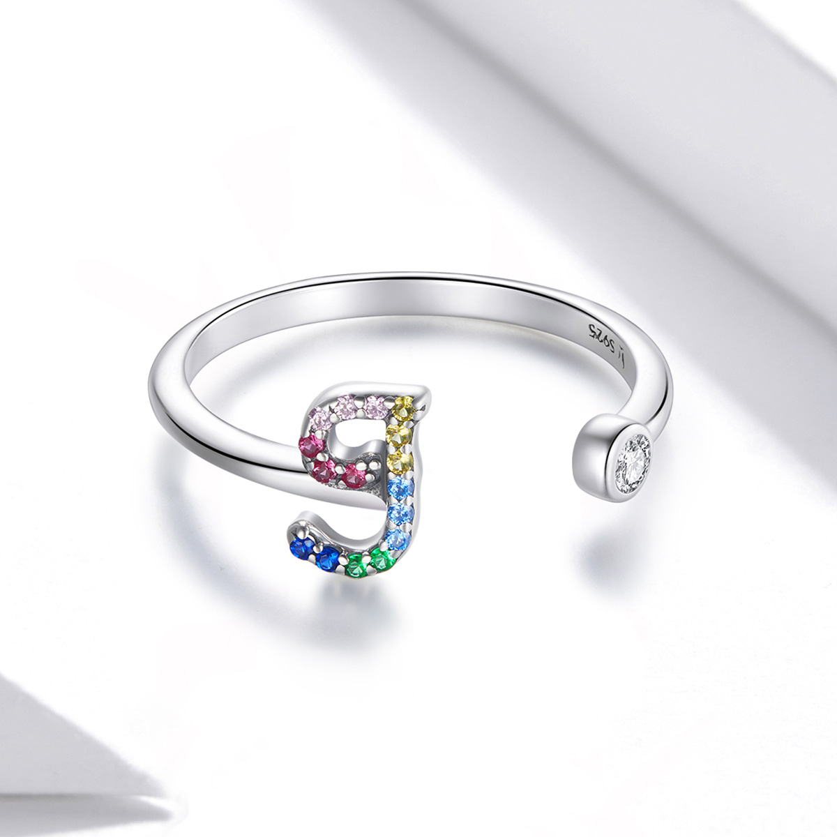 Pandora Style Kleurrijke Letter-J Open Ring - SCR723-J