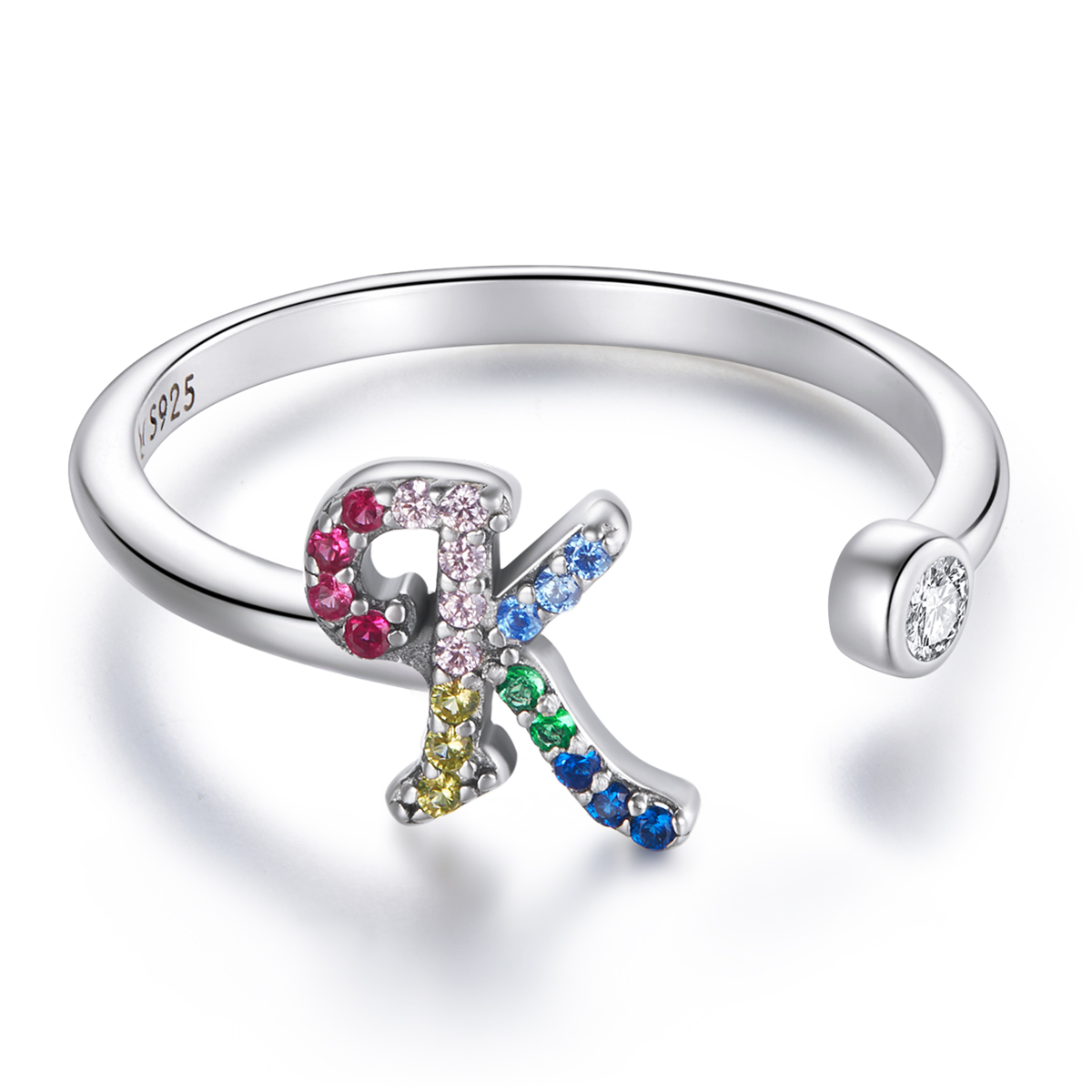 Pandora Style Kleurrijke Letter-K Open Ring - SCR723-K