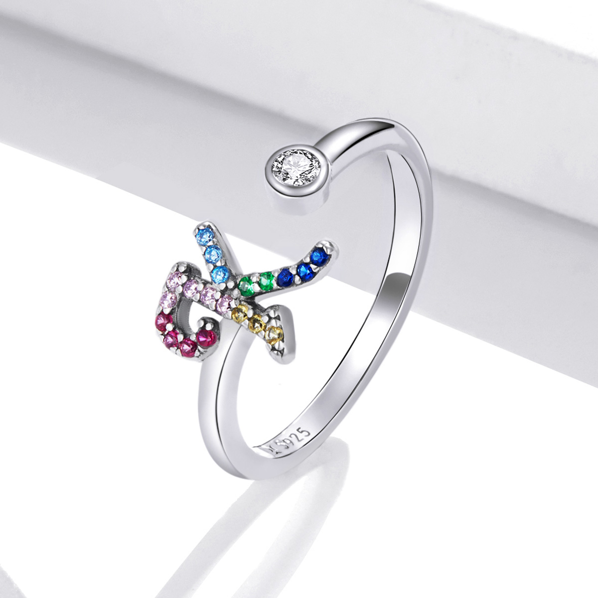 Pandora Style Kleurrijke Letter-K Open Ring - SCR723-K