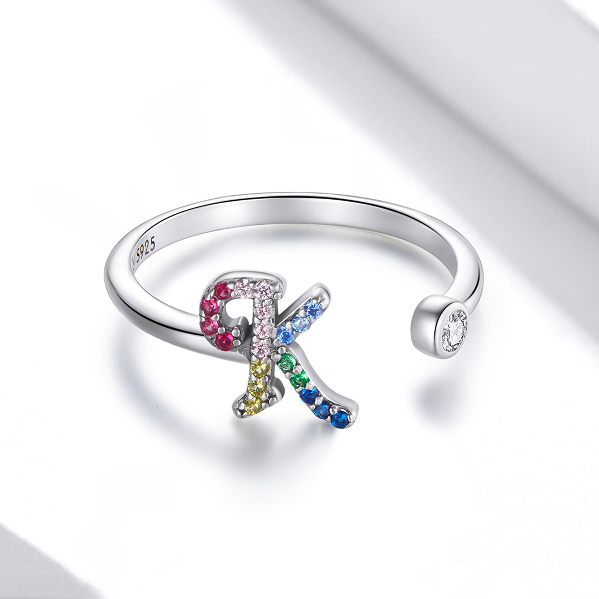 Pandora Style Kleurrijke Letter-K Open Ring - SCR723-K