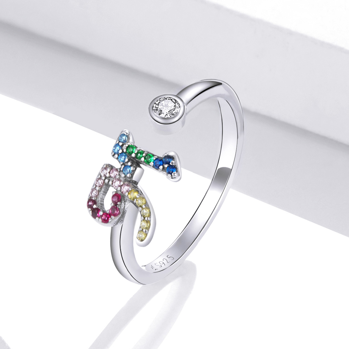 Pandora Style Kleurrijke Letter-M Open Ring - SCR723-M