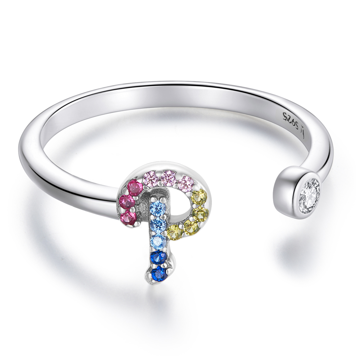 Pandora Style Kleurrijke Letter-P Open Ring - SCR723-P