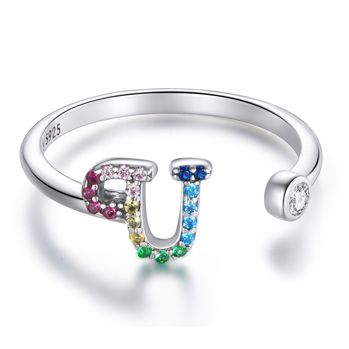 Pandora Style Kleurrijke Letter-U Open Ring - SCR723-U