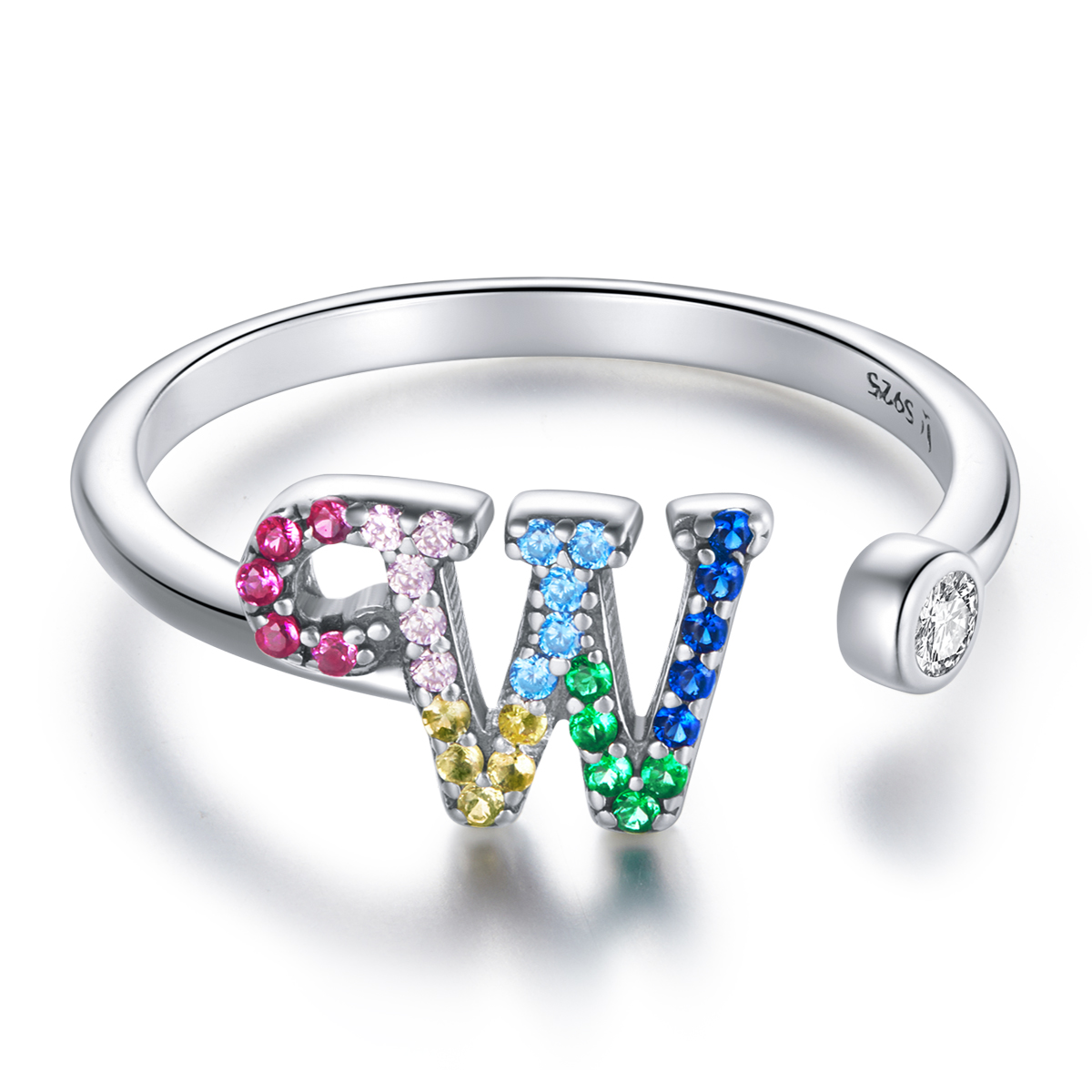 Pandora Style Kleurrijke Letter-W Open Ring - SCR723-W