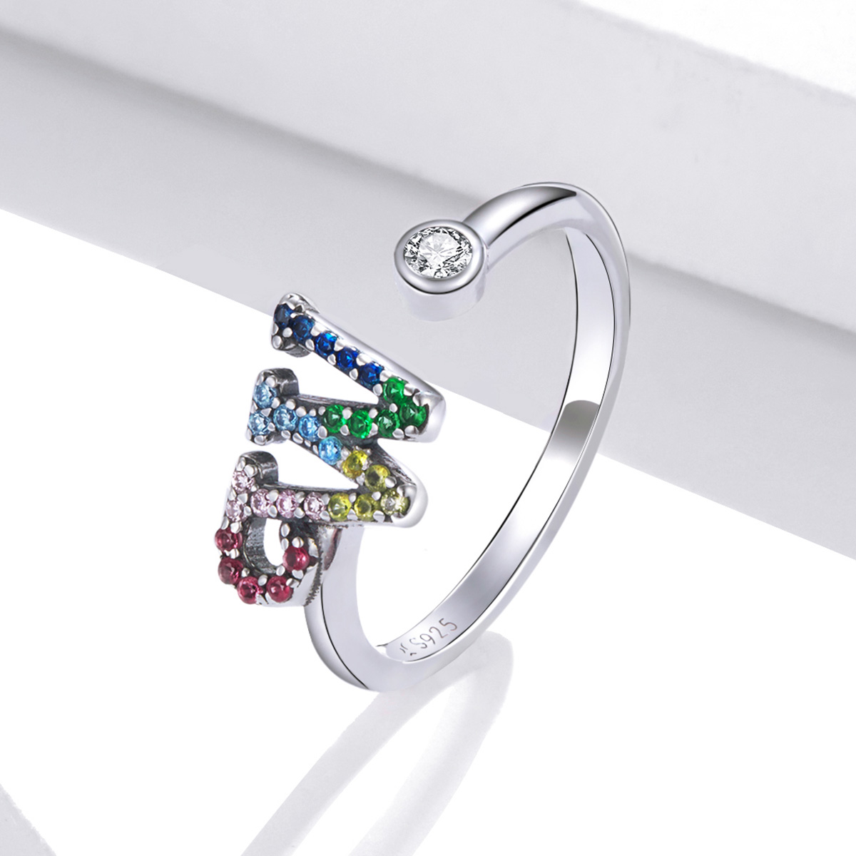 Pandora Style Kleurrijke Letter-W Open Ring - SCR723-W