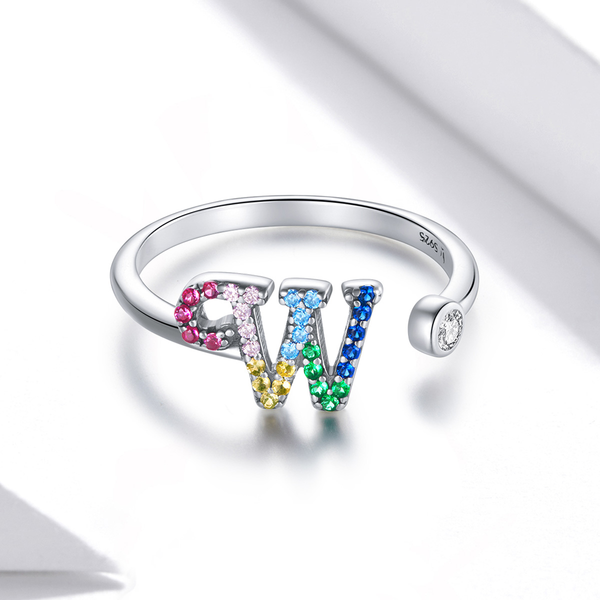 Pandora Style Kleurrijke Letter-W Open Ring - SCR723-W