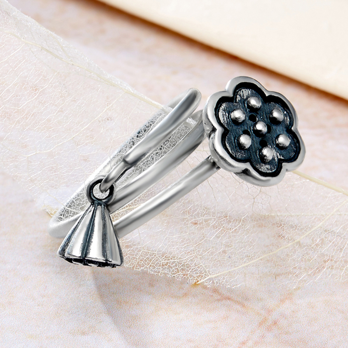 Pandora Style Lotus Hanger Open Ring - VSR054