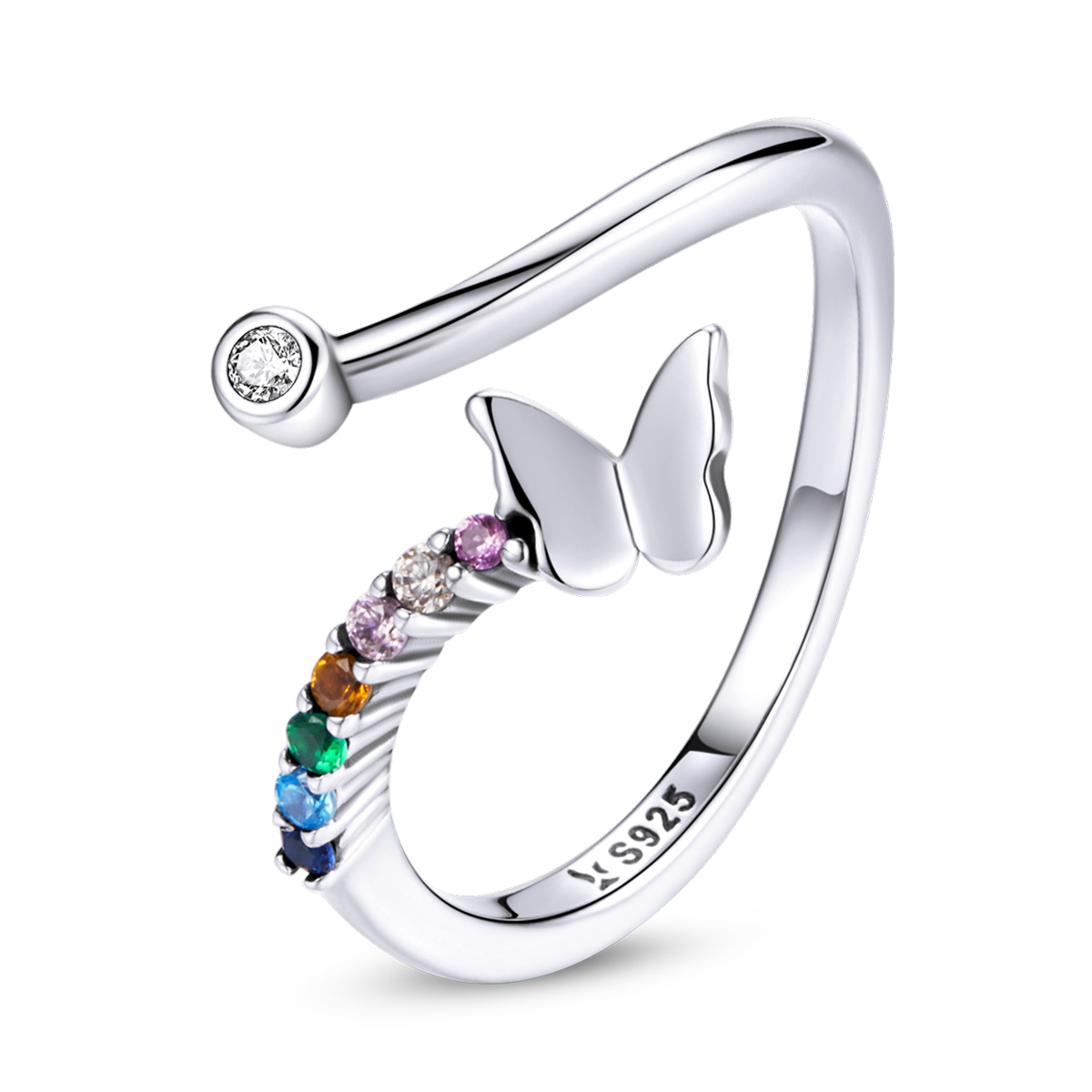 Pandora Style Regenboogvlinder Open Ring - SCR730