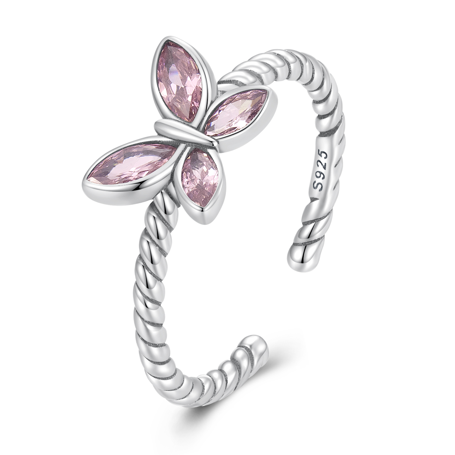 Pandora Style Roze Vlinder Twist Open Ring - SCR872