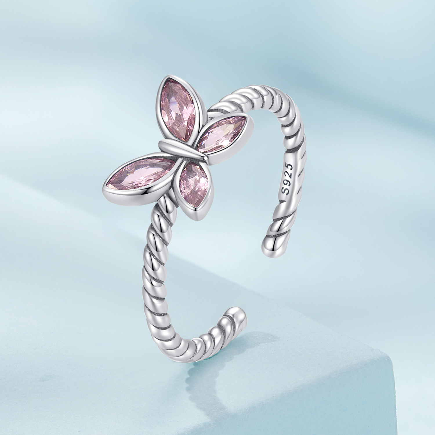 Pandora Style Roze Vlinder Twist Open Ring - SCR872