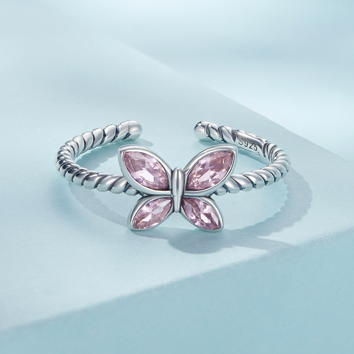 Pandora Style Roze Vlinder Twist Open Ring - SCR872