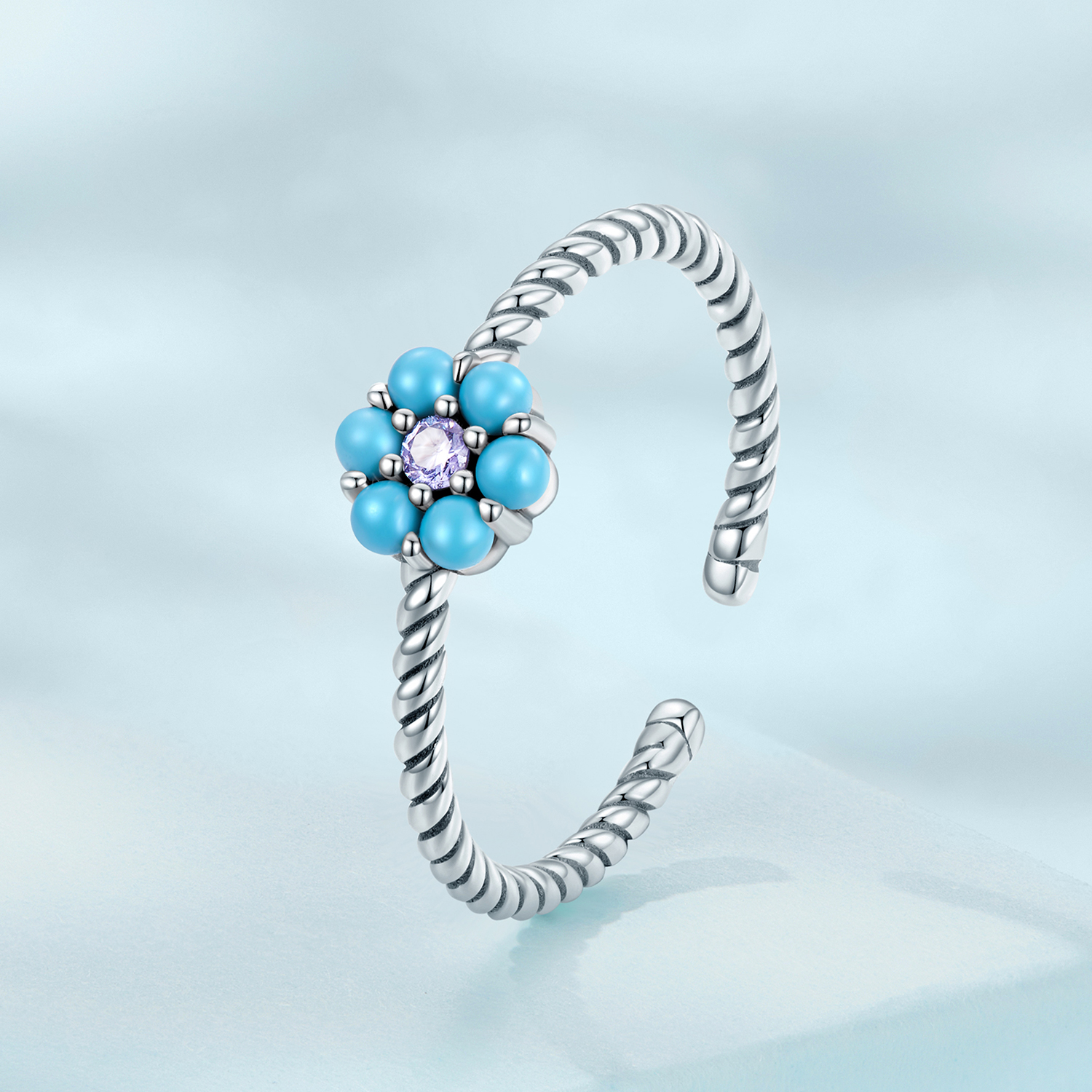 Pandora Style Turquoise Roosjes Open Ring - SCR884