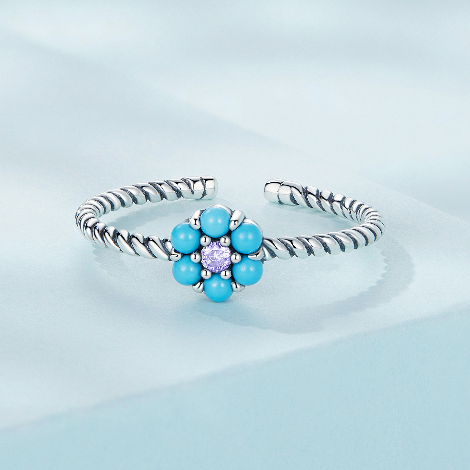 Pandora Style Turquoise Roosjes Open Ring - SCR884