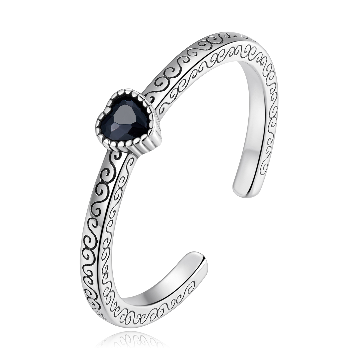 Pandora Style Vintage Zwart Zirkoon Open Ring - SCR878