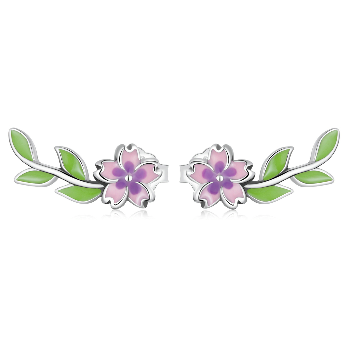 Pandora Style Bloemen Bladeren Oorknopjes - SCE1391