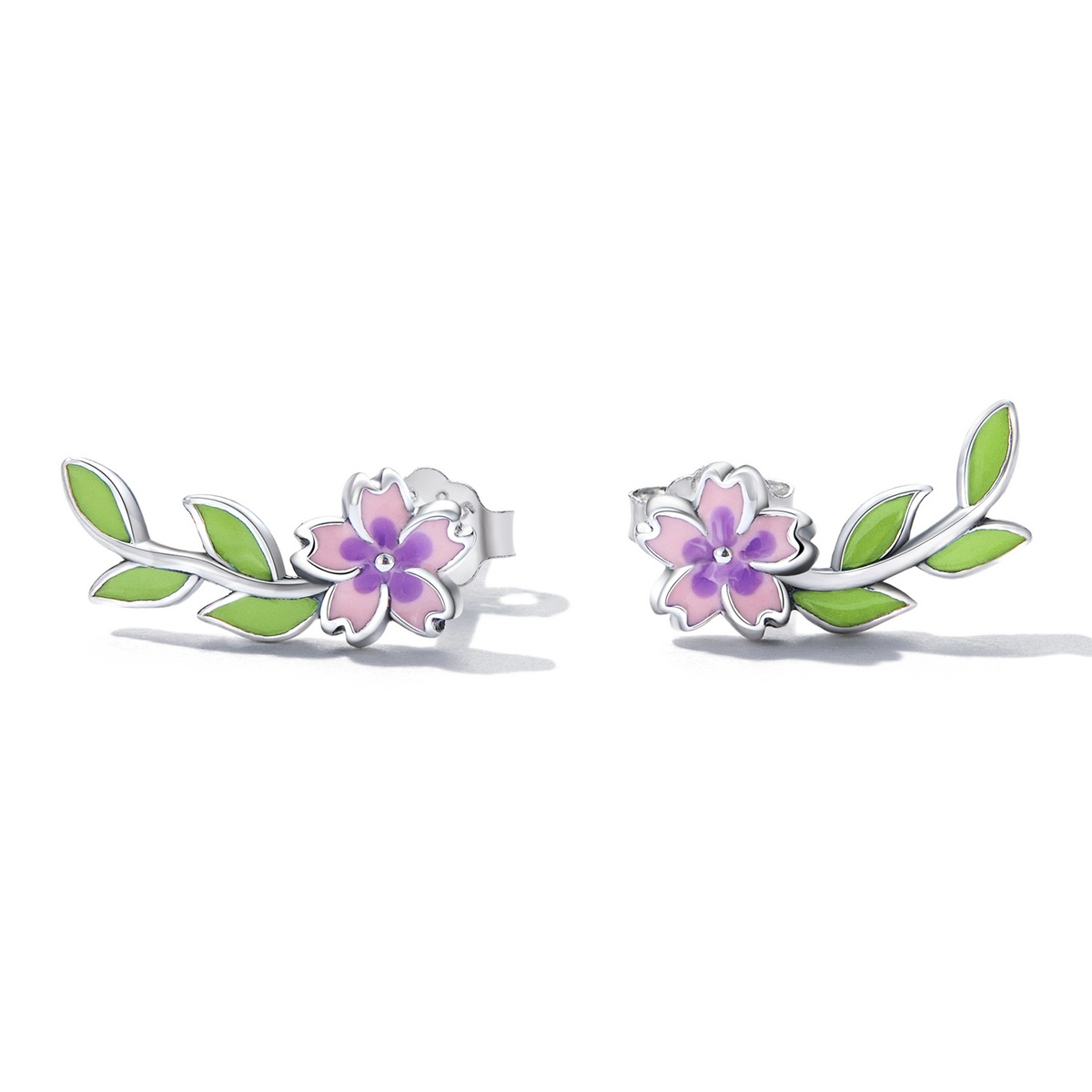 Pandora Style Bloemen Bladeren Oorknopjes - SCE1391