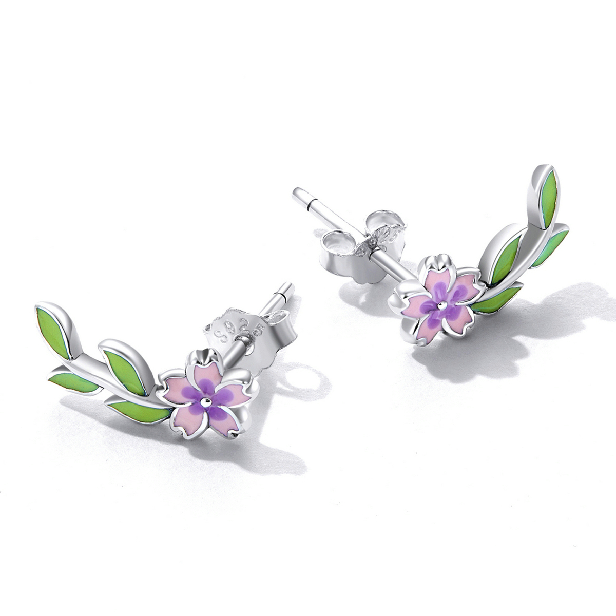 Pandora Style Bloemen Bladeren Oorknopjes - SCE1391