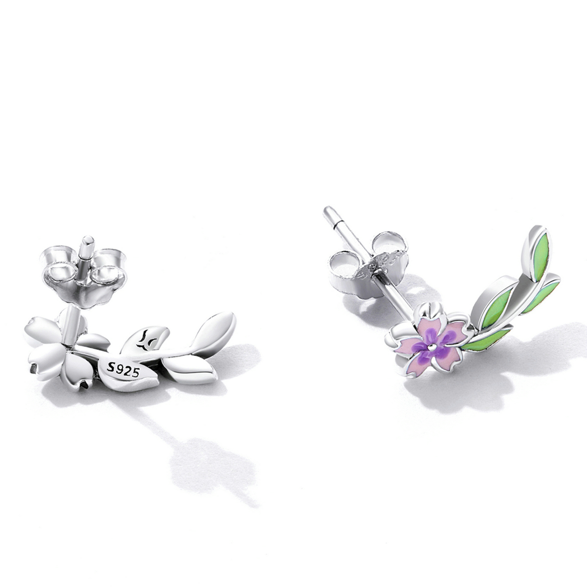 Pandora Style Bloemen Bladeren Oorknopjes - SCE1391