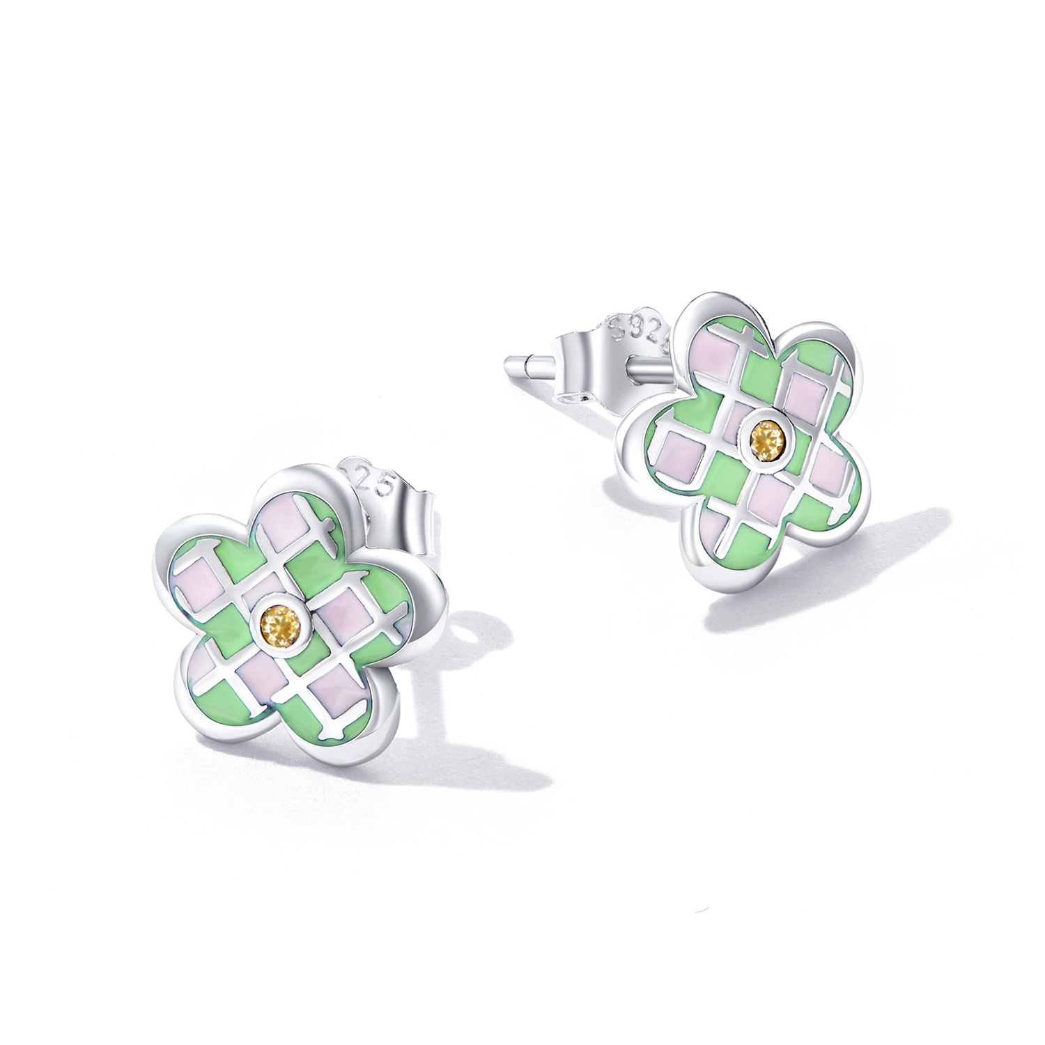 Pandora Style Dambordroosjes Oorknopjes - SCE1387