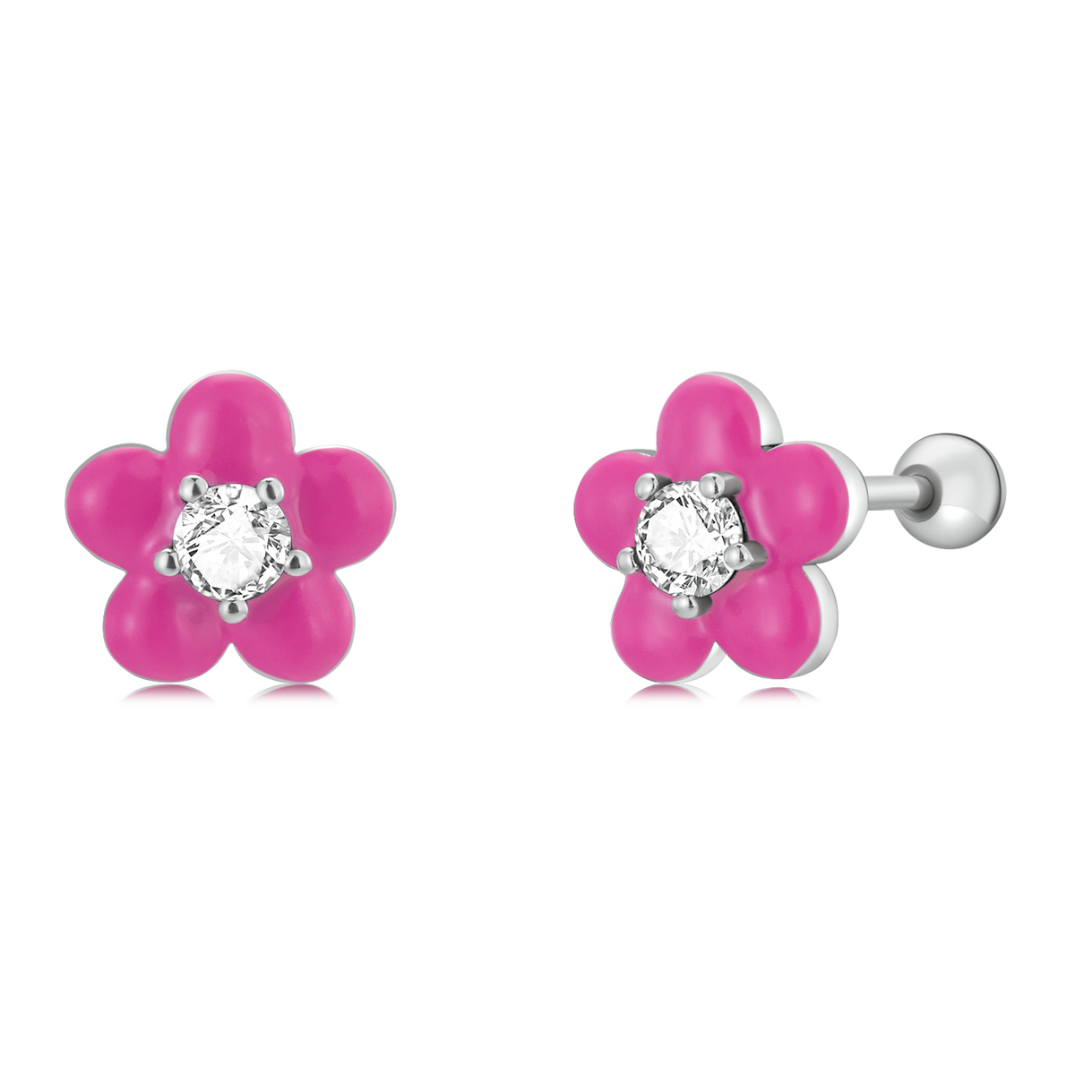 Pandora Style Fluorescerende roze bloemen Oorknopjes - SCE1353