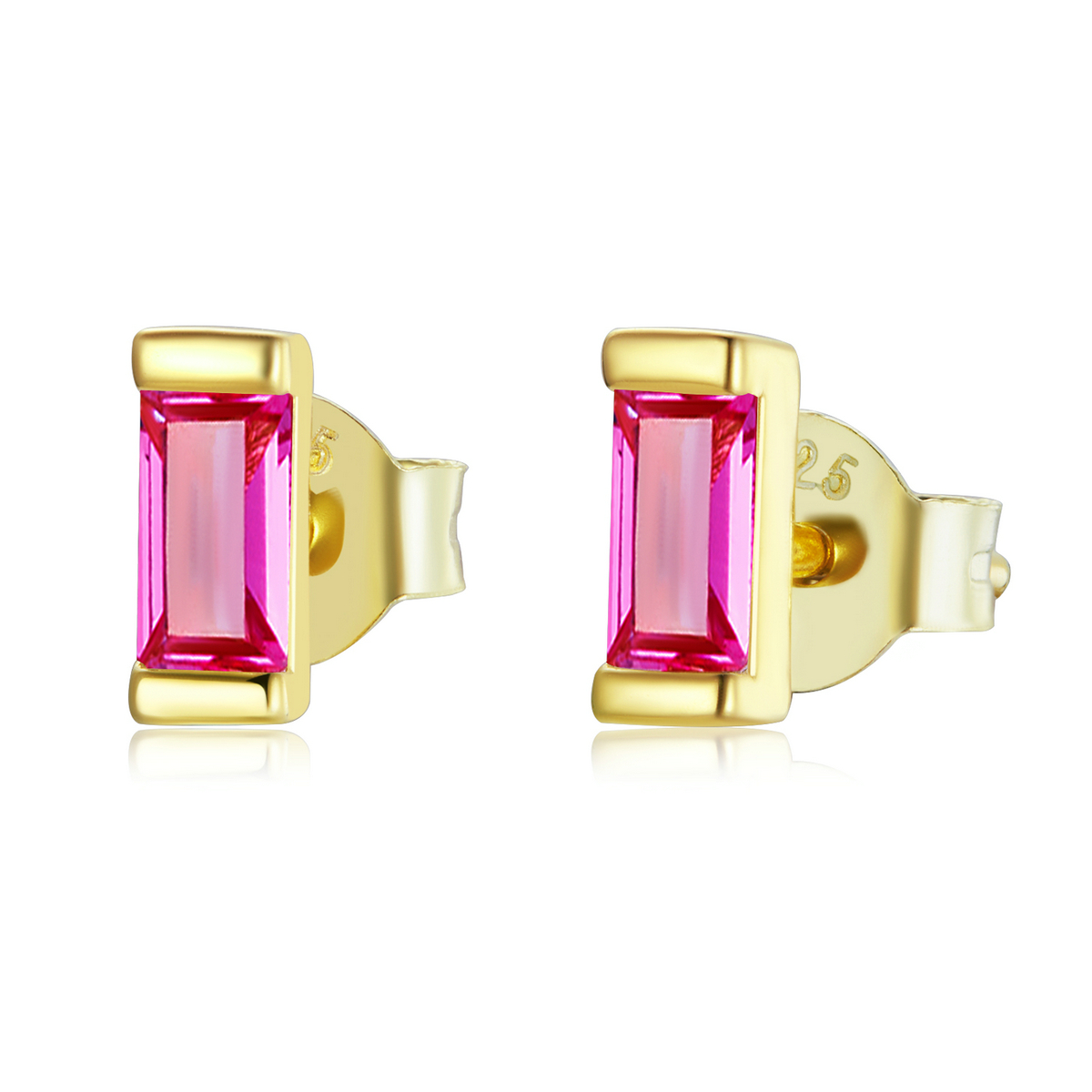 Pandora Style Kleurrijke Cubic Zirkonium - Roze Oorknopjes - SCE1241-OR