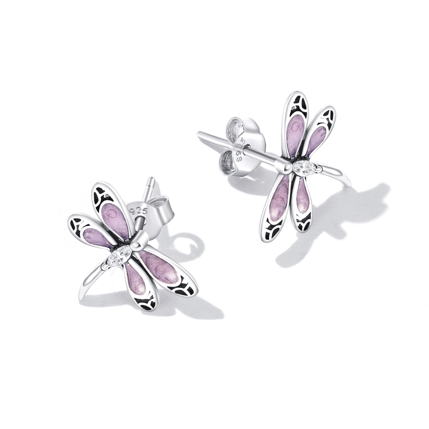 Pandora Style Meisje Roze Dragonfly Oorknopjes - SCE1414