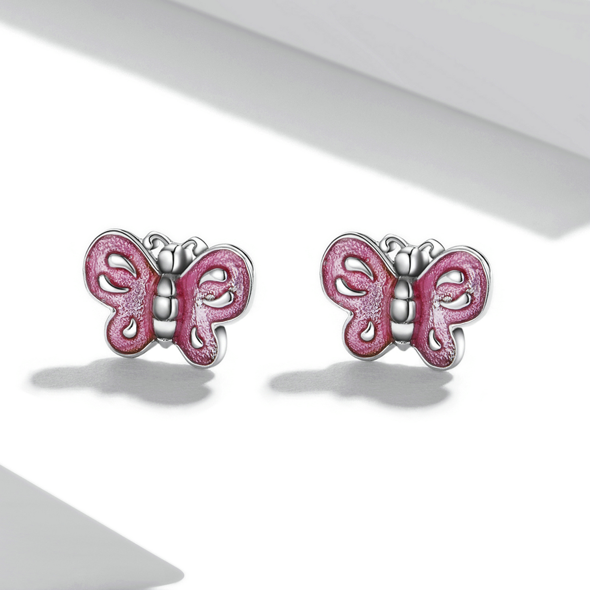 Pandora Style Roze Vlinder Oorknopjes - SCE1344