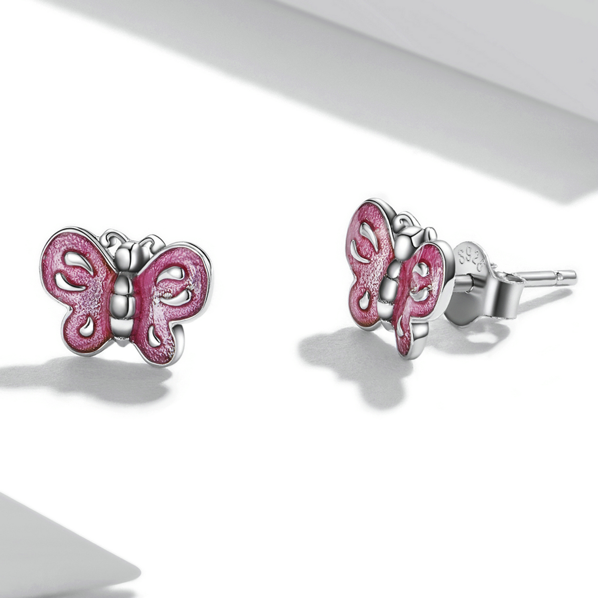 Pandora Style Roze Vlinder Oorknopjes - SCE1344