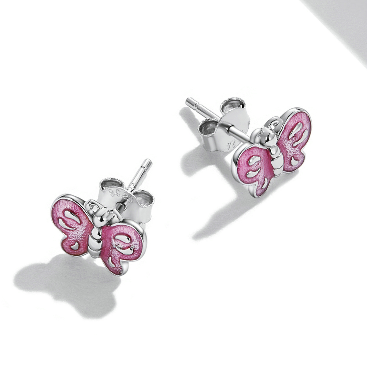 Pandora Style Roze Vlinder Oorknopjes - SCE1344