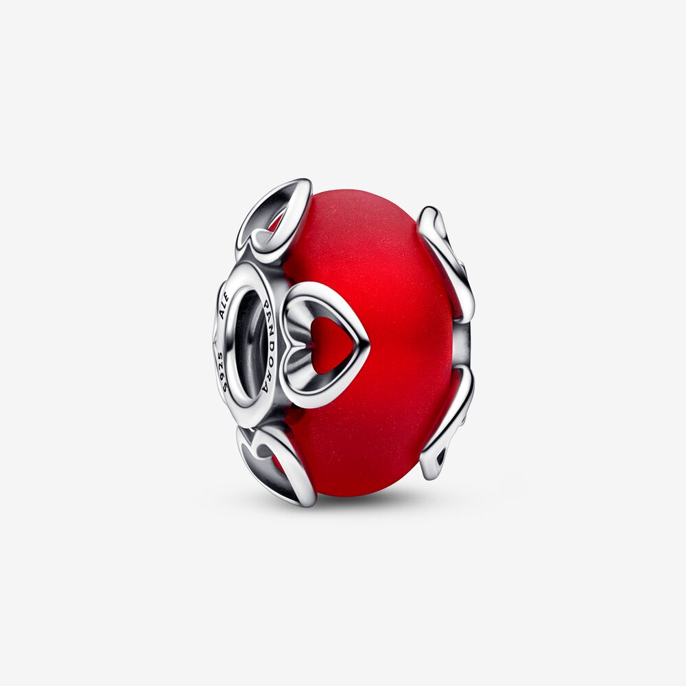 PANDORA Frosted Red Murano Glass & Hearts Charm - 792497C01