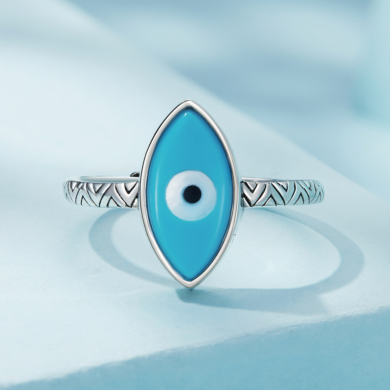 Pandora Stijl Blauw Duivels Oog Open Ring - SCR937