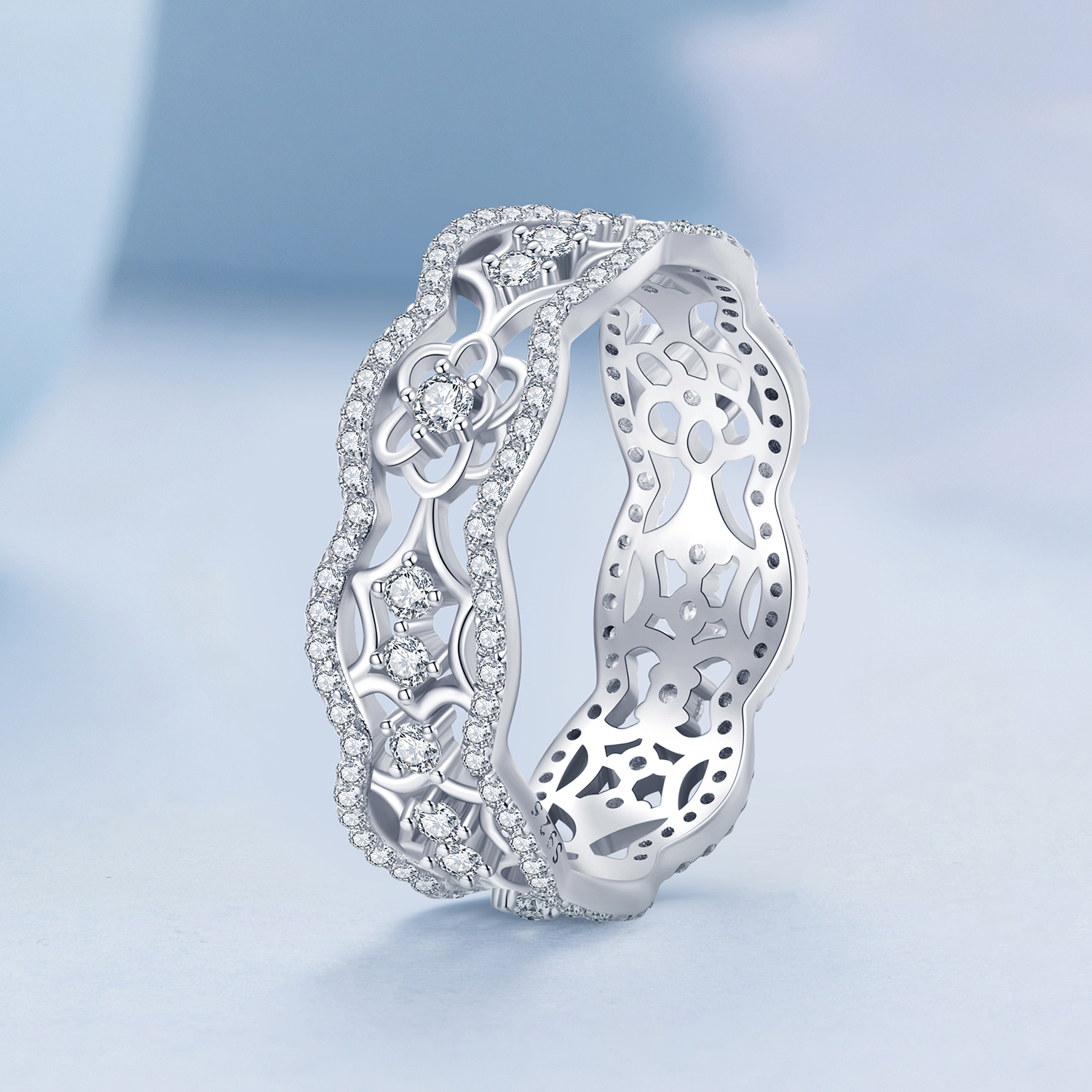 Pandora Stijl Zirkonia Camelia Kant Bloem Uitgesneden Ring - BSR428