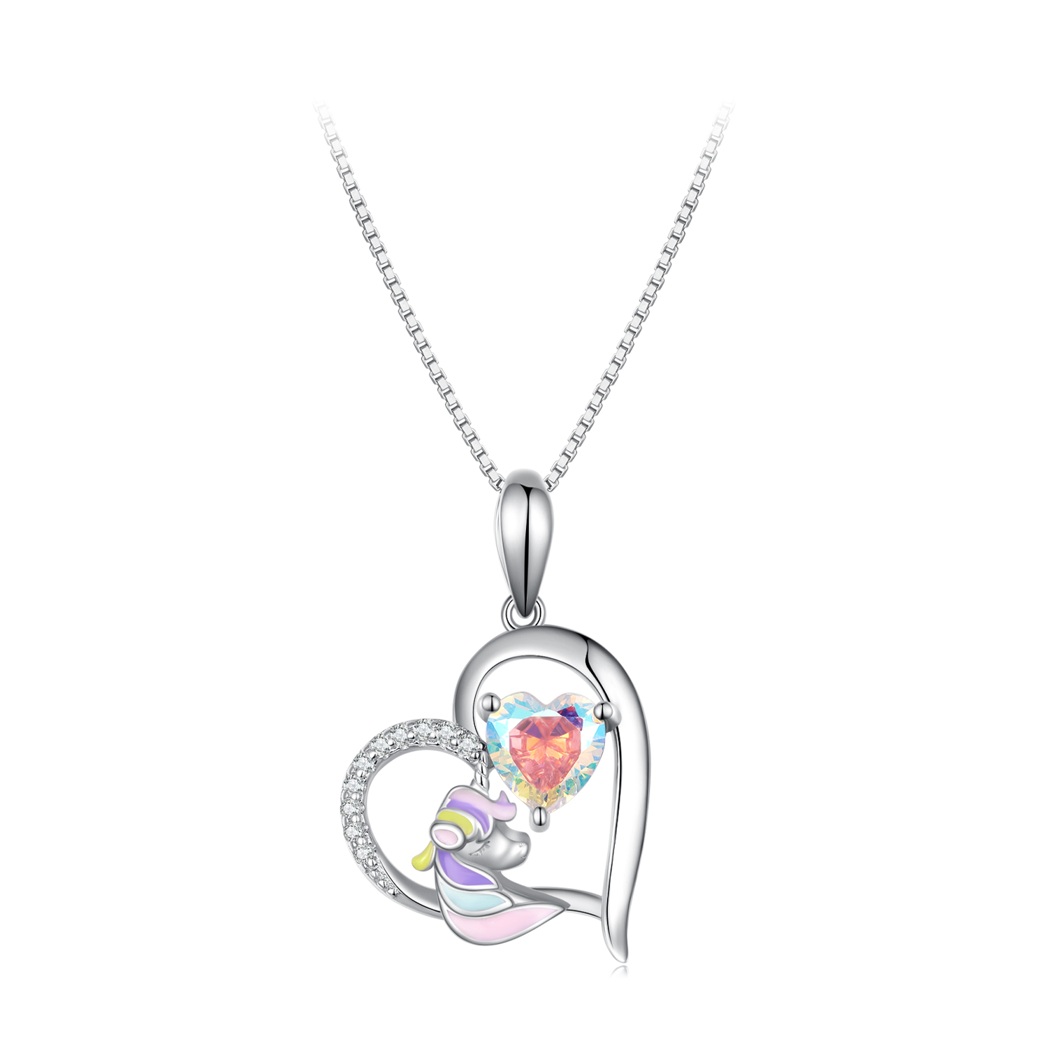 Pandora-stijl ketting met een delicaat eenhoornhart - BSN328