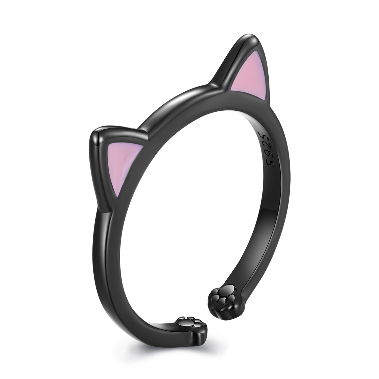 Pandora-stijl Zwarte Kattenoren Open Ring - SCR922