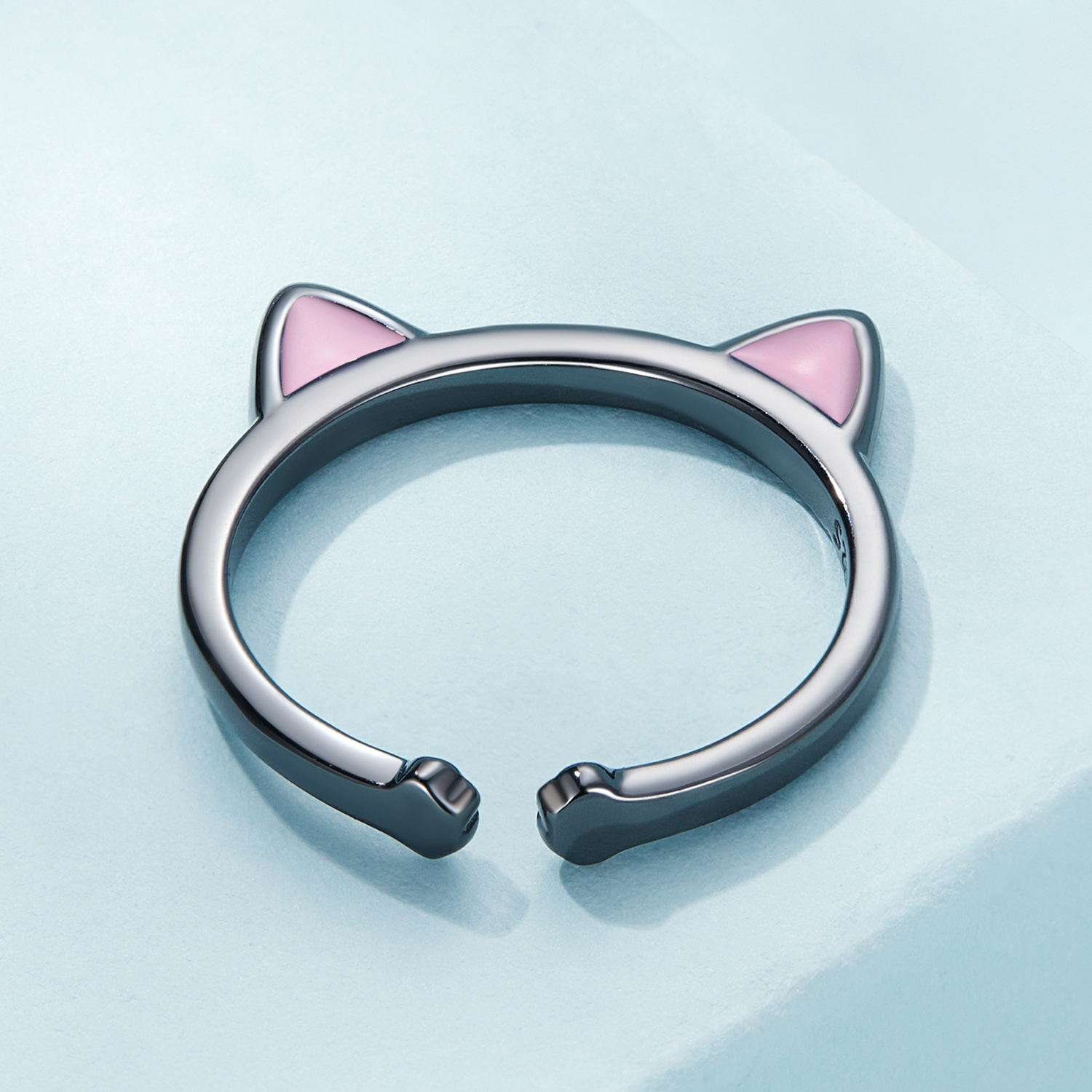 Pandora-stijl Zwarte Kattenoren Open Ring - SCR922