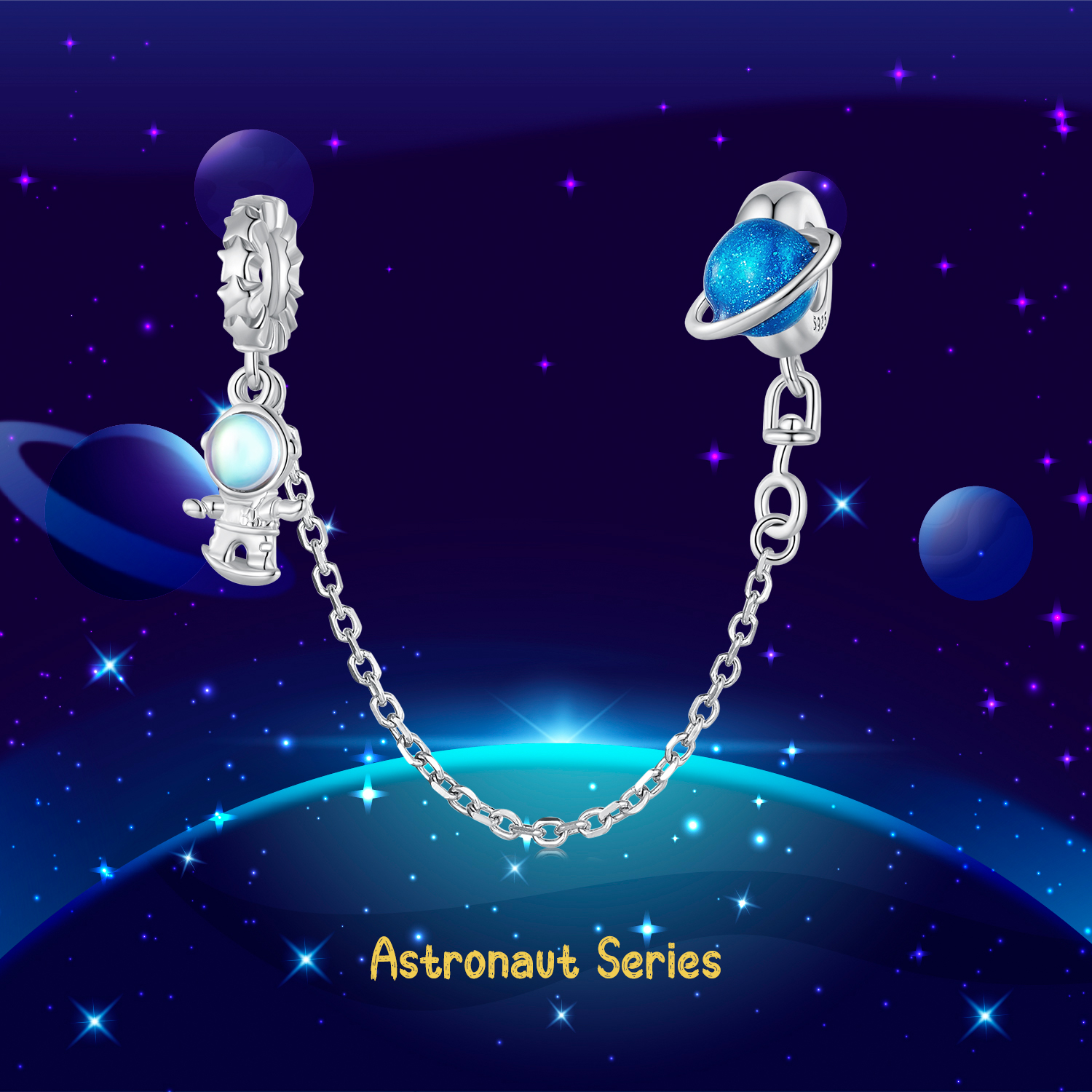 Pandora Stijl Astronaut en planeet Veiligheidsketting - BSC792