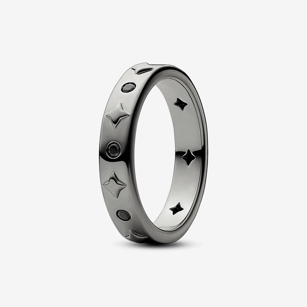 Pandora Star ruthenium-geplateerde ring met zwarte kristal - 142784c01