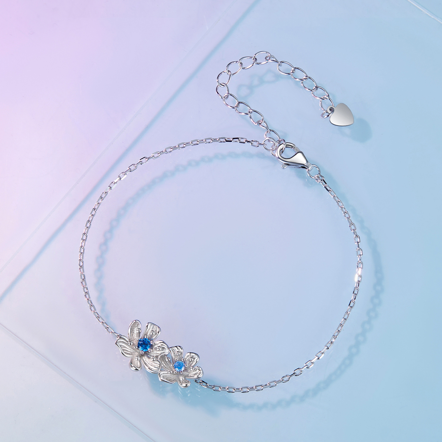 Pandora Stijl Blauwe Bloem Ketting Armband - BSB138