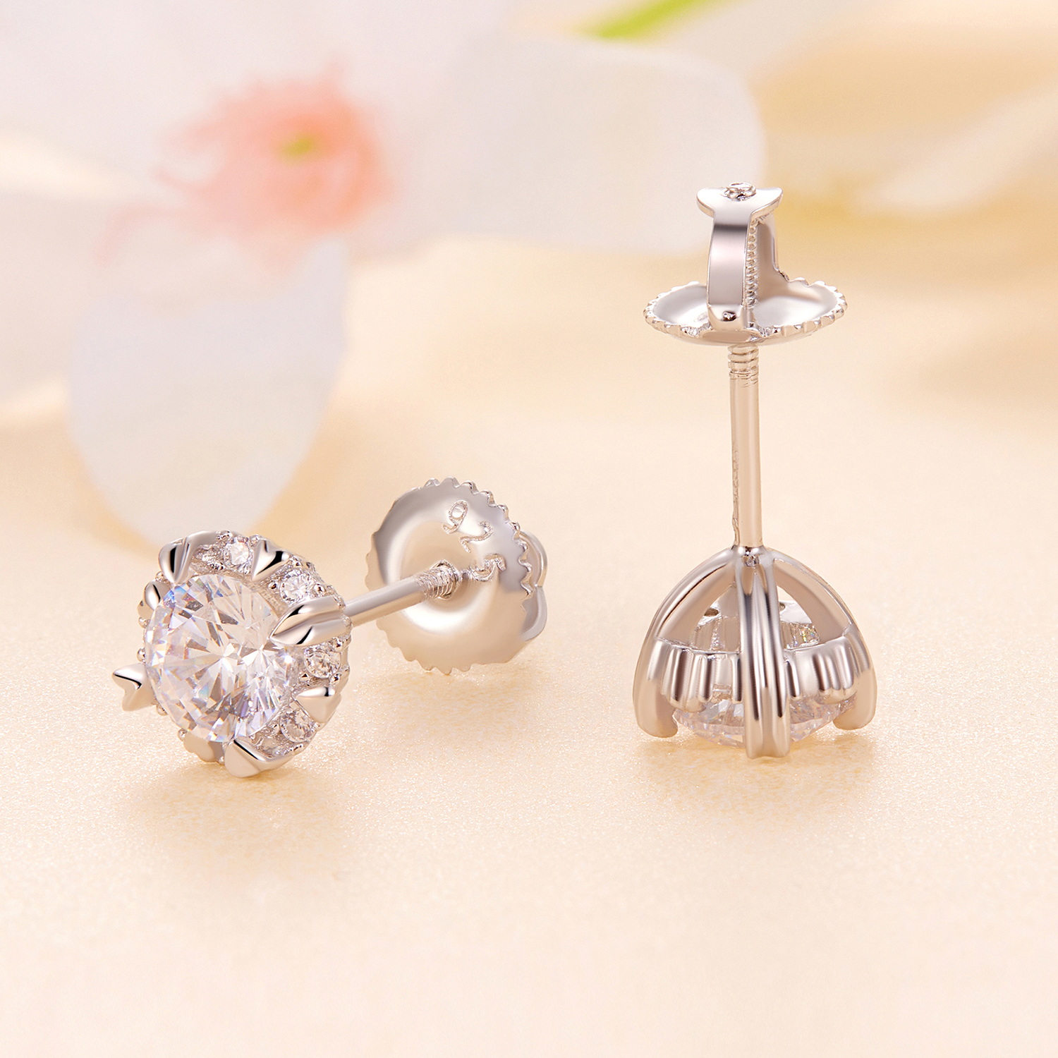 Pandora Stijl Exquise Moissanite Studs Oorbellen (Twee Certificaten) - MSE017