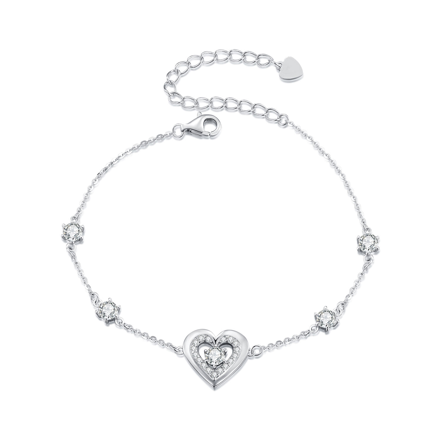 Pandora Stijl Glanzende Dubbele Hartenketting Armband - BSB136