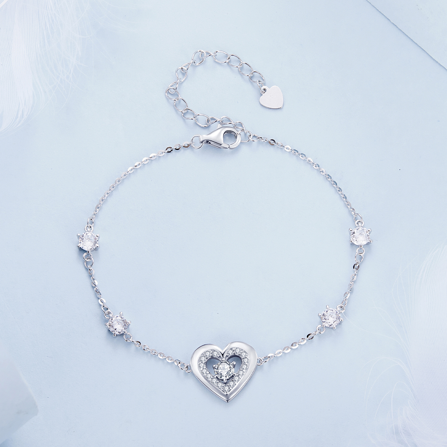 Pandora Stijl Glanzende Dubbele Hartenketting Armband - BSB136