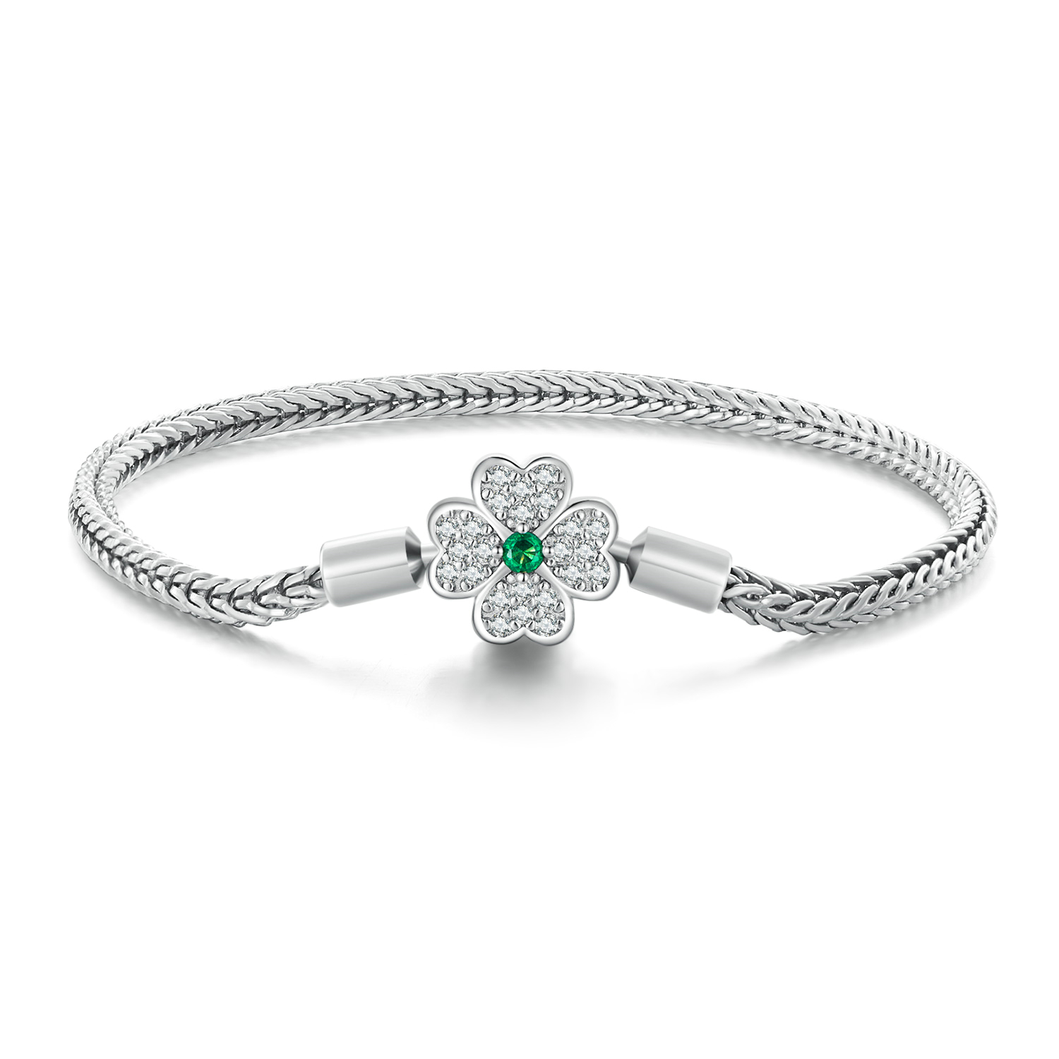 Pandora Stijl Groene Zirkonia Geluksklaver Ketting Armband - BSB119