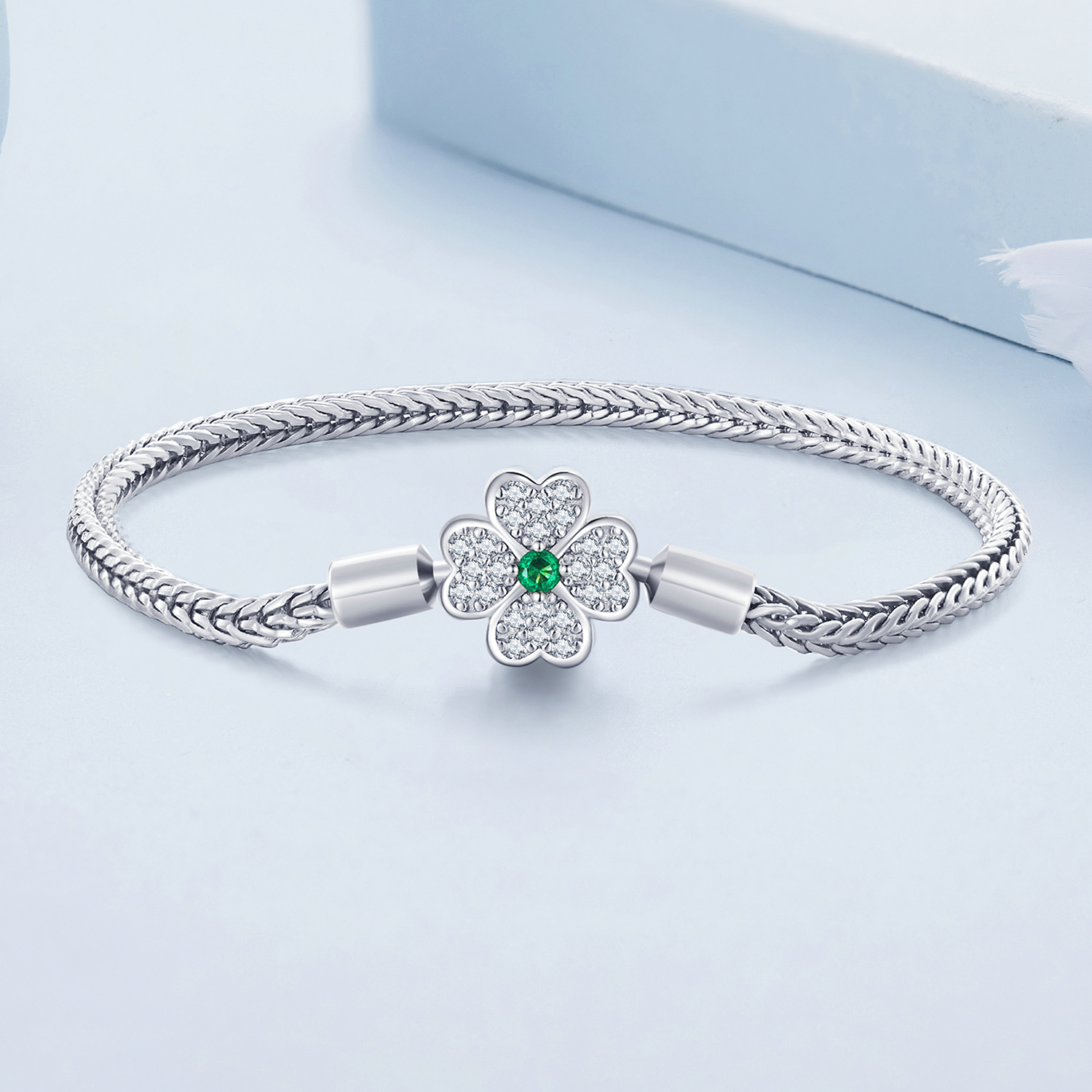 Pandora Stijl Groene Zirkonia Geluksklaver Ketting Armband - BSB119