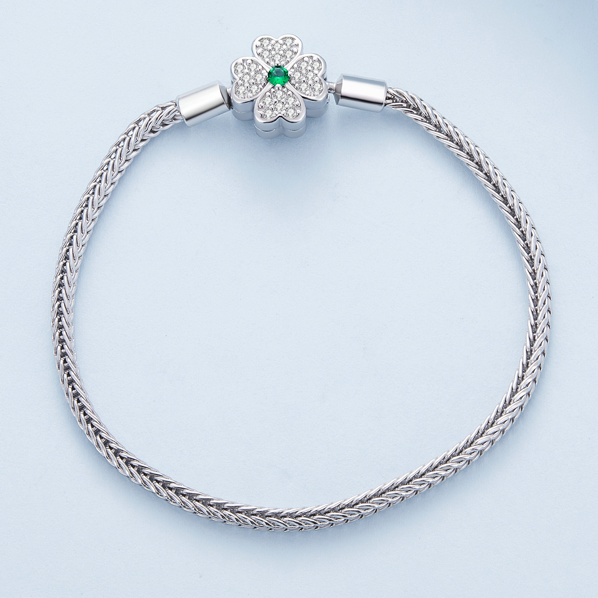 Pandora Stijl Groene Zirkonia Geluksklaver Ketting Armband - BSB119